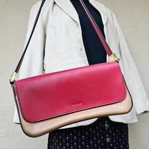 Y2K Mondani Red and Tan Small Vegan Leather Shoulder Bag w/ Gold Hardware